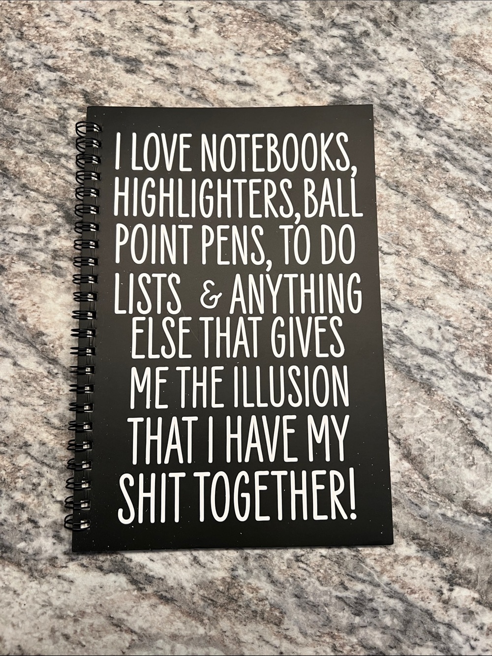 Black Spiral Notebook with White Typographic Quote - Home Office 8.25 x 5.5 NIP